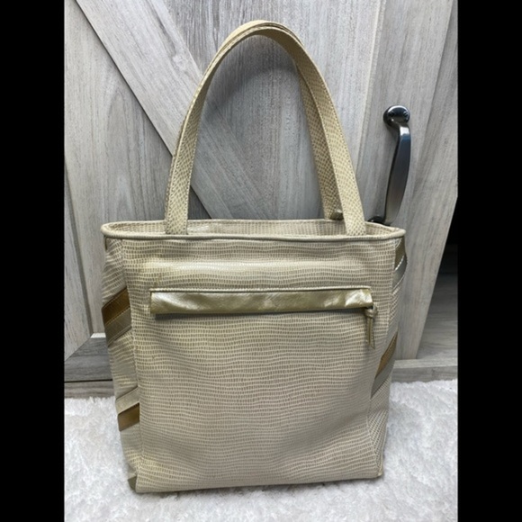 Vintage Sharif Leather Reptile Print Purse Handbag 11”x10” - Picture 3 of 12